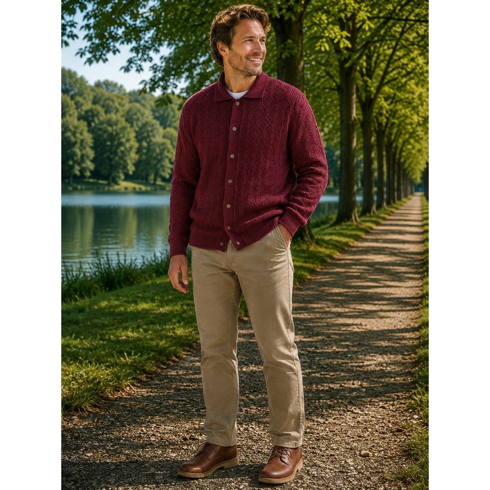 Goodfellow Men M Cabernet Red Cardigan Sweater Diamond Knit Cotton Button Up